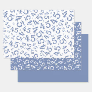 45e Birthday Blue/White Random Number Pattern 45 Inpakpapier Vel