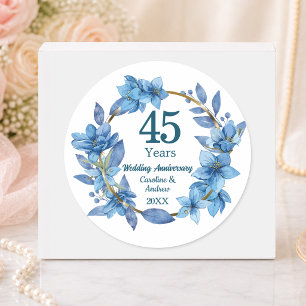 45e Blauwe Bloemensaphir Bruiloft Jubileum Ronde Sticker