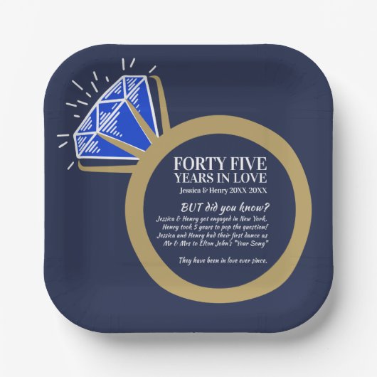 45e bruiloft feest sapphire leuke feiten papieren bordje (Voorkant)