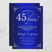 45e bruiloft Jubileum - Blauw Zilveren Damask Kaart (Voorkant / Achterkant)