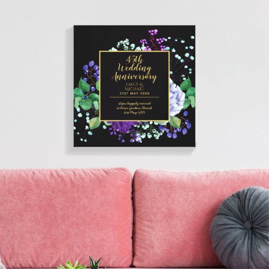 45e bruiloft Jubileum cadeau saffier blauw bloempj Canvas Afdruk (Insitu (Woonkamer))