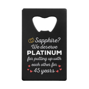 45e bruiloft Jubileum I - Sapphire Funny Couple Kredietkaart Flessenopener