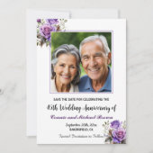 45e bruiloft Jubileum Paarse Rozen Foto Save The Date (Voorkant)