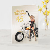 45e carte d'anniversaire avec une fille de moto (Fleur jaune)