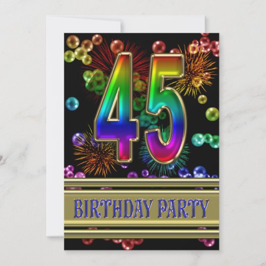 45e fête d'anniversaire Invitation avec bulles (Devant)