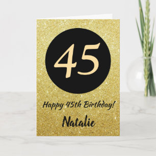 45e Happy Birthday Zwart en Goud Glitter Kaart