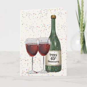 45e Jubileum Party wijnfles en twee glazen Kaart