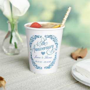 45e Jubileum van het Sapphire Wedding Papieren Bekers