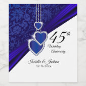 45e Jubileum van het Sapphire Wedding Wijn Etiket (Enkel label)