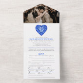 45e saffier bruiloft hart blauw foto all in one uitnodiging (Binnen)
