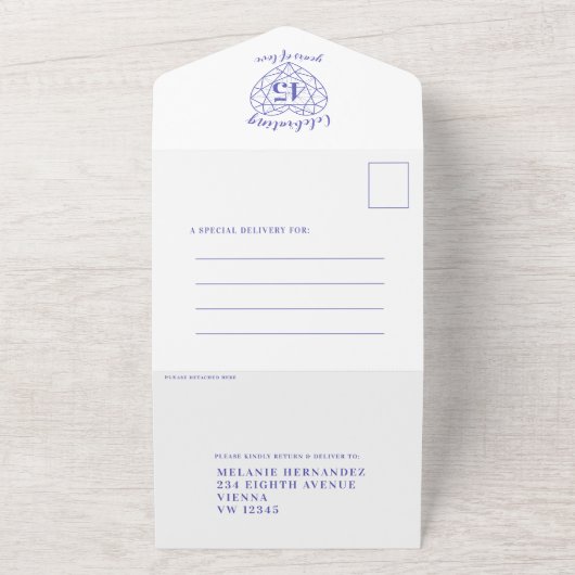 45e saffier bruiloft RSVP foto blauw All In One Uitnodiging (Buitenkant)