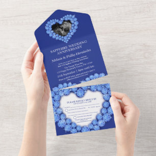 45e saffieren huwelijksjubileum foto blauw all in one uitnodiging