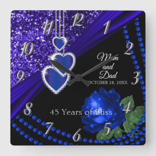 45e Sapphire Blauw Glitter en Roze Jubileum Vierkante Klok