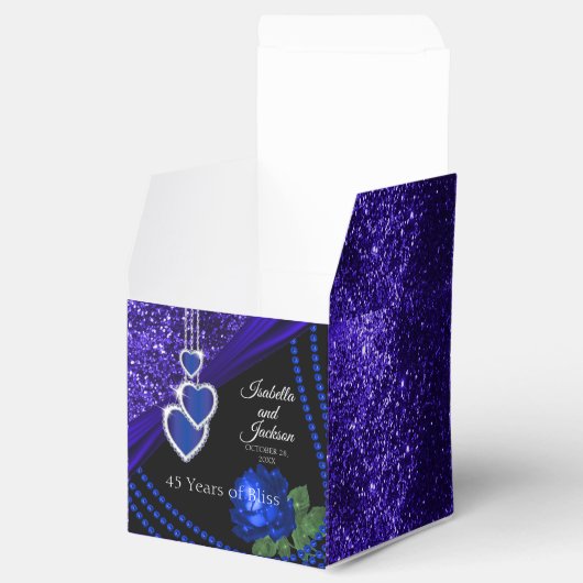 45e Sapphire Blue Glitter en Roos Jubileum Bedankdoosjes (Geopend)