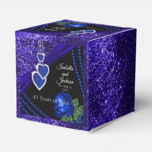 45e Sapphire Blue Glitter en Roos Jubileum Bedankdoosjes (Achterkant)