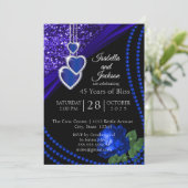 45e Sapphire Blue Glitter en Roze Jubileum Kaart (Staand voorkant)