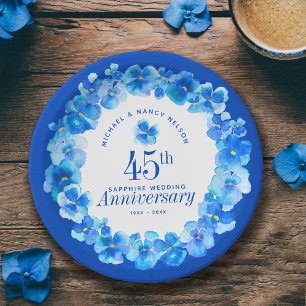 45e trouwdag feest sapphire blue pansy papieren bordje