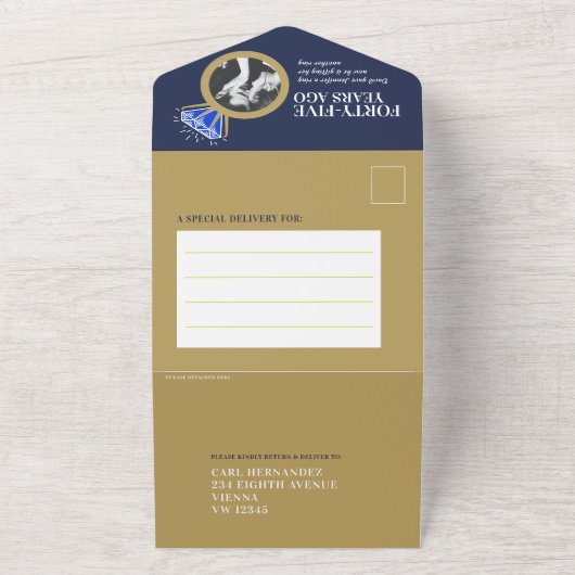 45e trouwdag feestje blauwe saffier ring all in one uitnodiging (Buitenkant)