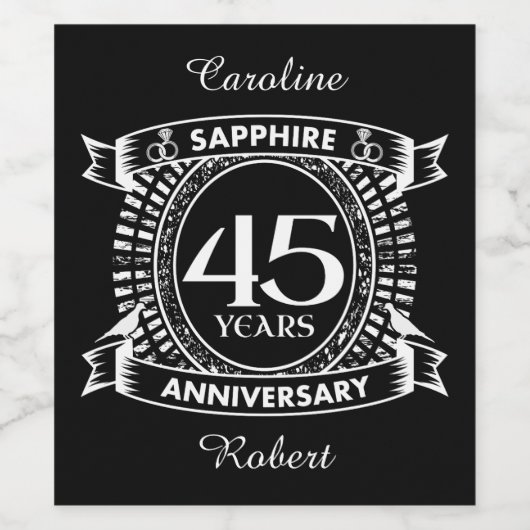 45e trouwdag sapphire crest wijn etiket (Enkel label)