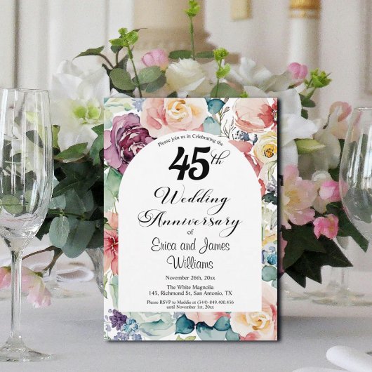 45e trouwjubileum Elegant Schrift Bloem Kaart