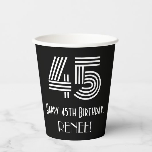 45e verjaardag — Art Deco Geïnspireerde look "45" Papieren Bekers (Voorkant)