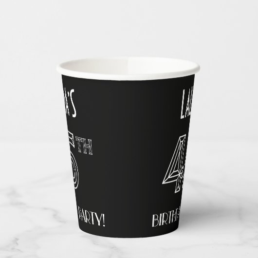 45e verjaardag: Art Deco Style + aangepaste naam Papieren Bekers (Links)