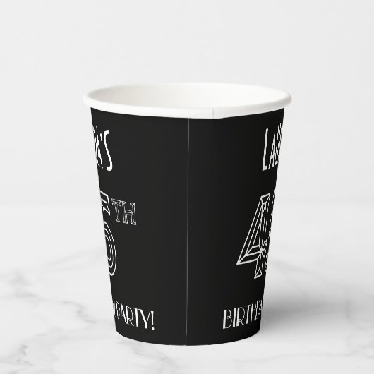 45e verjaardag: Art Deco Style + aangepaste naam Papieren Bekers (Rechts)