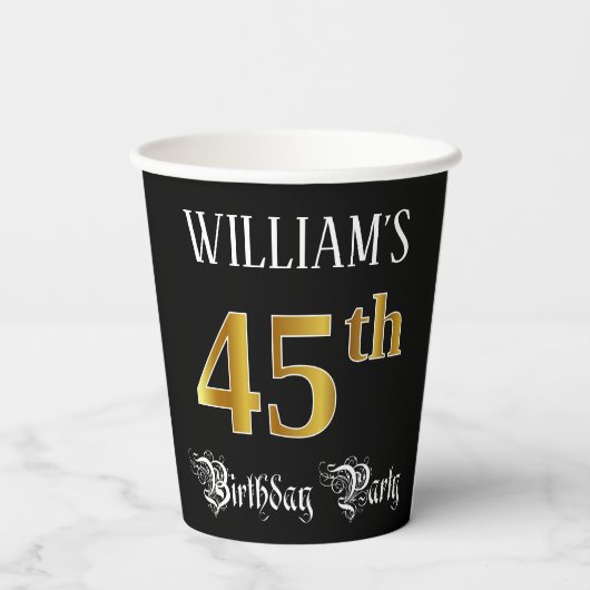 45e verjaardag — Fancy script, Faux Gold look Papieren Bekers (Achterkant)