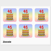 45e verjaardag: Fun Cake and Candles + Custom Name Vierkante Sticker (Vel)