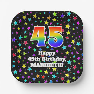 45e verjaardag: Fun Stars Pattern and Rainbow "45" Papieren Bordje