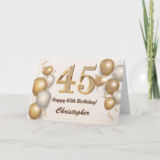 45e verjaardag goudballonnen en Confetti verjaarda Kaart (Voorkant)