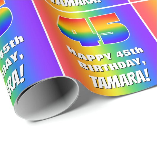 45e verjaardag: kleurrijk, vun regenboogpatroon # cadeaupapier (Rol Hoek)