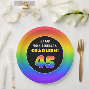 45e verjaardag: kleurrijke regenboog # 45, Naam va Papieren Bordje