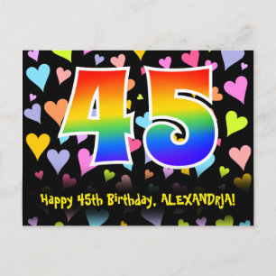 45e verjaardag: leuk harten patroon, regenboog 45 briefkaart