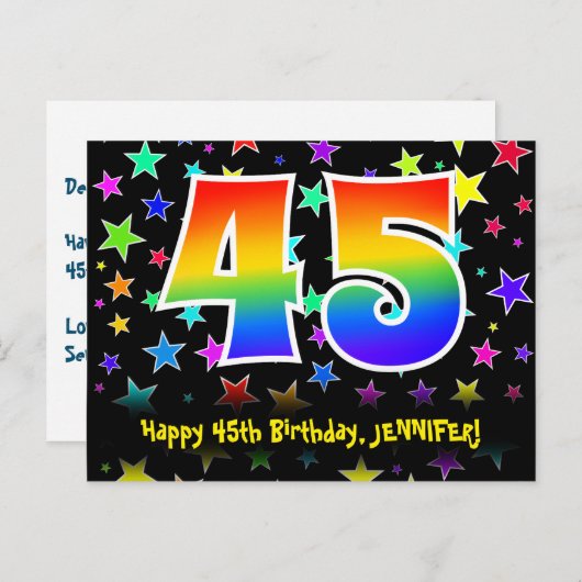 45e verjaardag: leuk sterrenpatroon, regenboog 45, briefkaart (Voorkant / Achterkant)