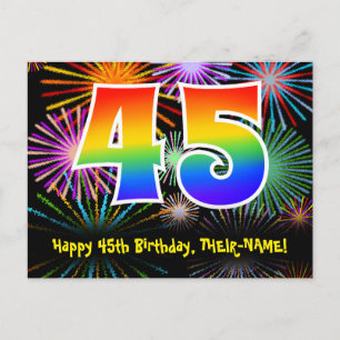 45e verjaardag – leuk vuurwerkpatroon + regenboog briefkaart