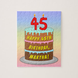 45e verjaardag: Leuke cake en kaarsen + aangepaste Legpuzzel