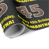 45e verjaardag: Naam & Faux Hood Grain Pattern "45 Cadeaupapier (Rol Hoek)