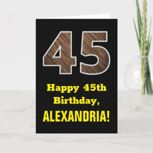 45e verjaardag: Naam, Faux Wood Grain Pattern "45" Kaart