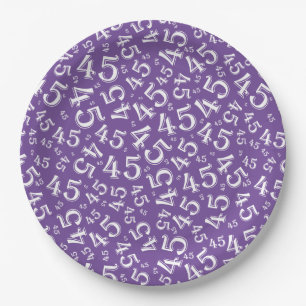 45e verjaardag Random Number Pattern Paars/White Papieren Bordje