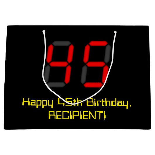 45e verjaardag: Red Digital Clock Style "45" + naa Groot Cadeauzakje (Voorkant)