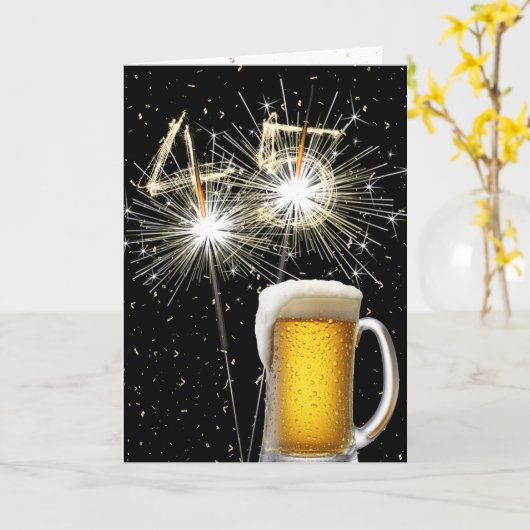 45e Verjaardag Sparklers Met Bier Mok Kaart (Gele Bloem)