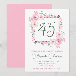 45e verjaardag uitnodigingen Floral Elegant Roze