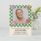 45e verjaardag uitnodigingen Retro Groovy Bloemen (Staand voorkant)