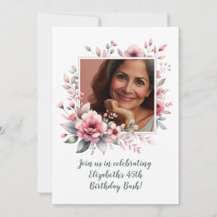 45e Verjaardagsfeest Custom Photo Floral Kaart