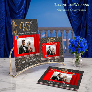 45e Verjaardagsfeest Foto, Sapphire & Gold Kaart
