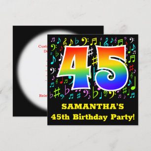 45e verjaardagsfeest: leuke muzieksymbolen, regenb kaart