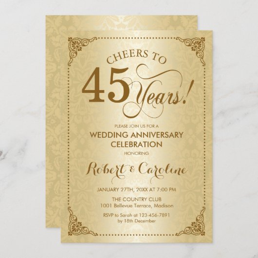 45ste trouwjubileum - Gouden Damast Kaart (Voorkant / Achterkant)