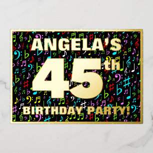 45ste Verjaardagsfeest — Leuke, Kleurrijke Muzieks Folie Uitnodiging