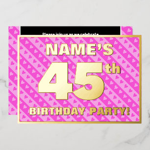 45ste verjaardagsfeest — Leuke roze harten en stre Folie Uitnodiging